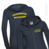 Feuerwehr Premium Damen Kapuzen-Sweatjacke Rundlogo mit Ortsnamen