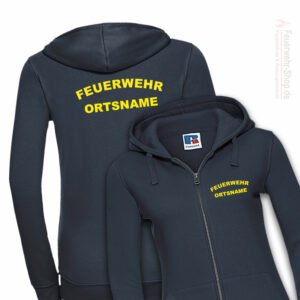 Feuerwehr Premium Damen Kapuzen-Sweatjacke Rundlogo mit Ortsnamen
