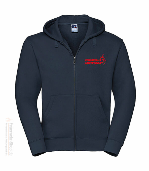 Feuerwehr Premium Kapuzen-Sweatjacke Basis Flamme mit Ortsname