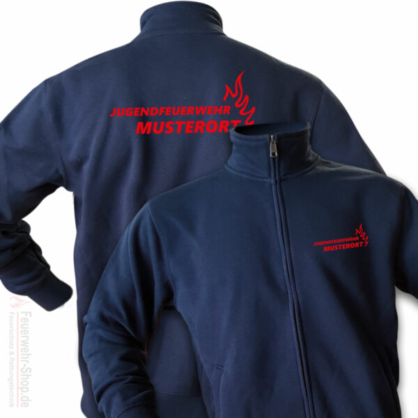 Jugendfeuerwehr Premium Sweatjacke Basis Flamme mit Ortsname