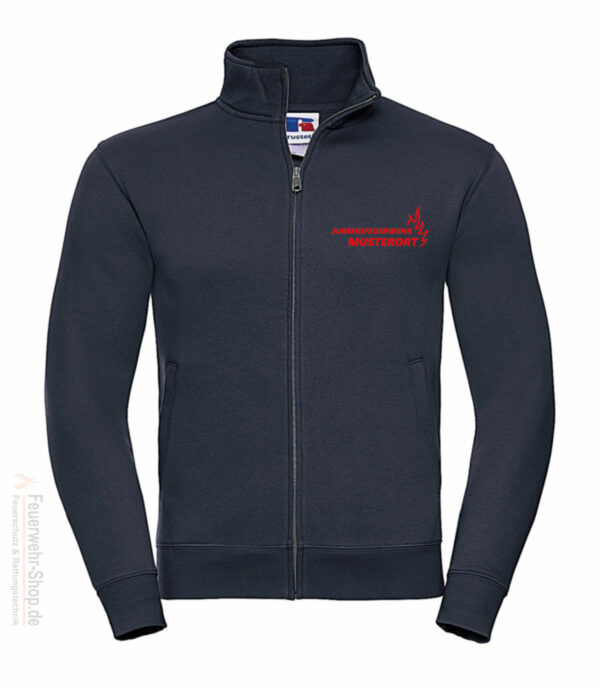 Jugendfeuerwehr Premium Sweatjacke Basis Flamme mit Ortsname