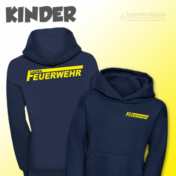 Kinderfeuerwehr Premium Kapuzen-Sweatshirt mit Name im Logo