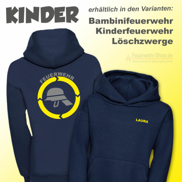 Kinderfeuerwehr Premium Kapuzen-Sweatshirt Helm mit Name